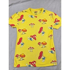The Smurfs Mens Yellow All Over Print Mushroom Graphic T-Shirt S 2021 Peyo‎